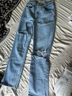 Abercrombie & Fitch Light Blue Distressed Straight-Leg Jeans